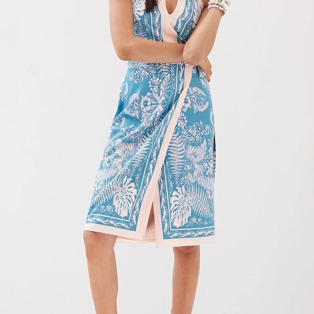 NWT Eva Franco Anthropologie Botanical Wrap Midi Skirt Teal Pink